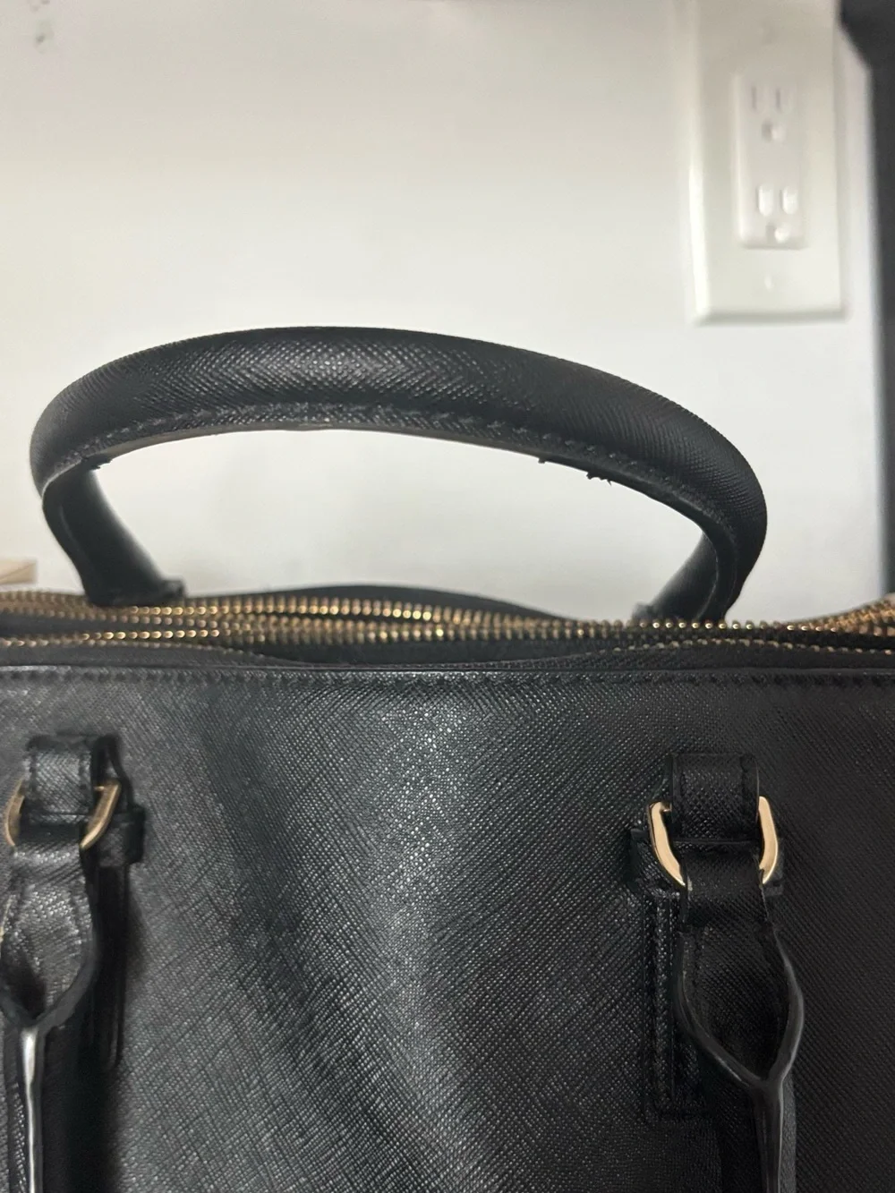 Tory Burch Black Leather Satchel with Gold-Tone Logo
